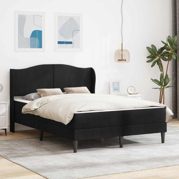 ARDEBO.de - Bettrahmen mit Kopfteil Schwarz 160 x 200 cm Samt