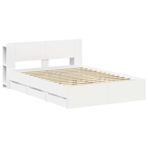 Bettgestell mit Stauraum und Kopfteil Weiß 150 x 200 cm