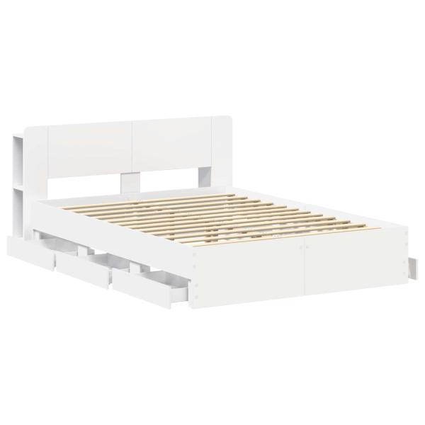 Bettgestell mit Stauraum und Kopfteil Weiß 150 x 200 cm