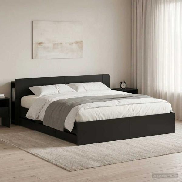 ARDEBO.de - Bettgestell mit Stauraum und Kopfteil Schwarz 180 x 200 cm