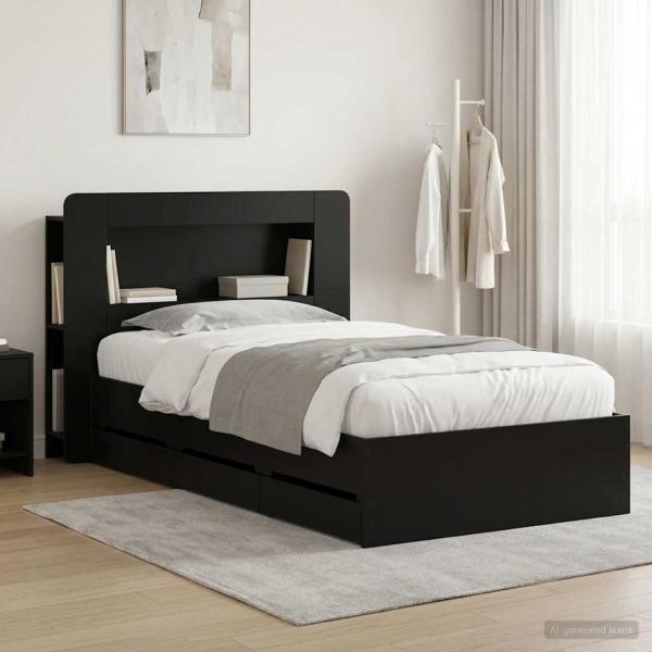ARDEBO.de - Bettgestell mit Stauraum und Kopfteil Schwarz 75 x 190 cm