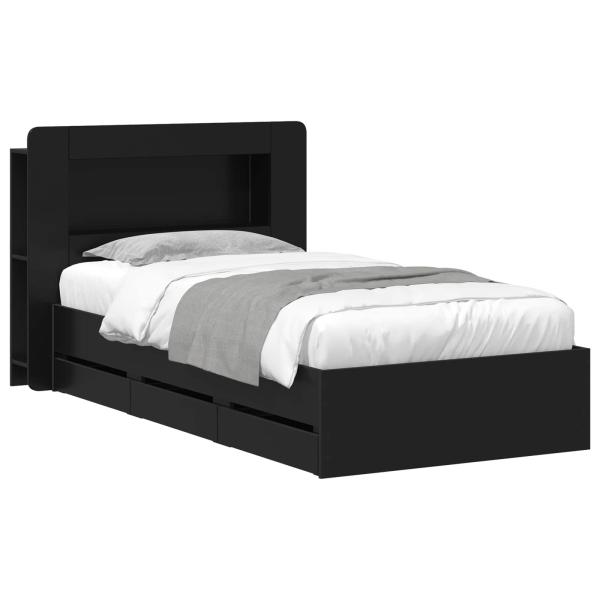 Bettgestell mit Stauraum Schwarz 90 x 190 cm Holzwerkstoff
