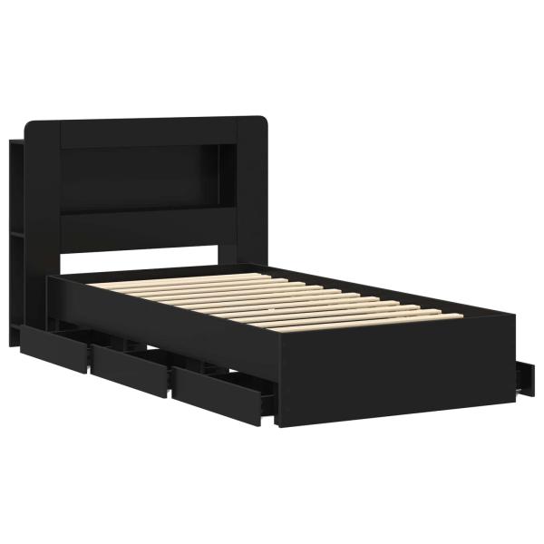 Bettgestell mit Stauraum Schwarz 90 x 190 cm Holzwerkstoff