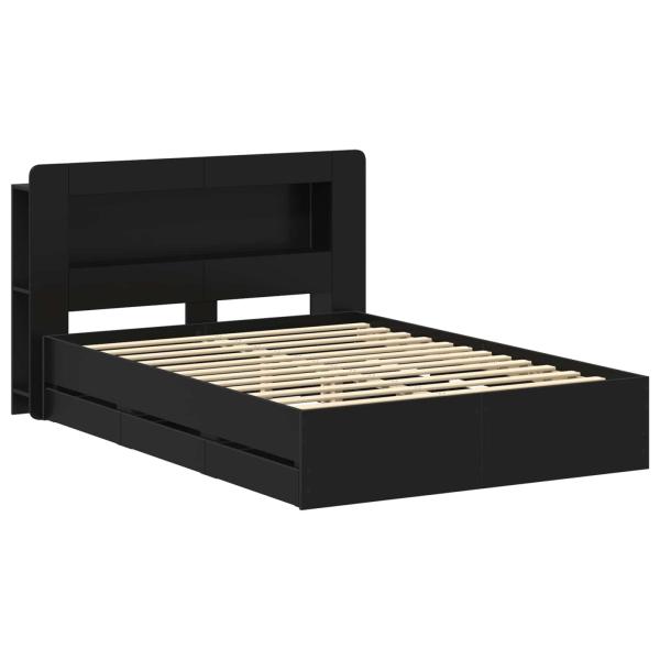 Bettgestell mit Stauraum und Kopfteil Schwarz 150 x 200 cm