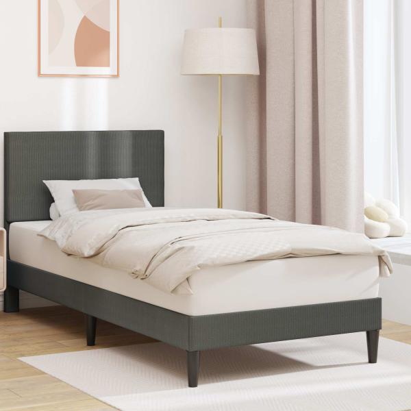 ARDEBO.de - Bettrahmen mit Kopfteil Dunkelgrau 90 x 200 cm Cordstoff