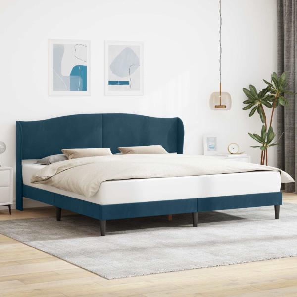ARDEBO.de - Bettrahmen mit Kopfteil Blau 200 x 200 cm Samt