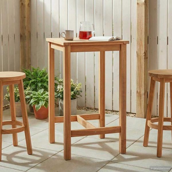 ARDEBO.de - Bartisch Natur 60 x 60 x 105 cm Massiv-Teak