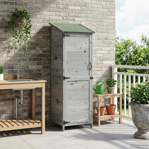 ARDEBO.de - Gartenschuppen Grau 59,5 x 56 x 176,5 cm Massivholz aus Fichte