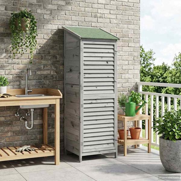 ARDEBO.de - Gartenschuppen Grau 59 x 56 x 176 cm Massivholz aus Fichte