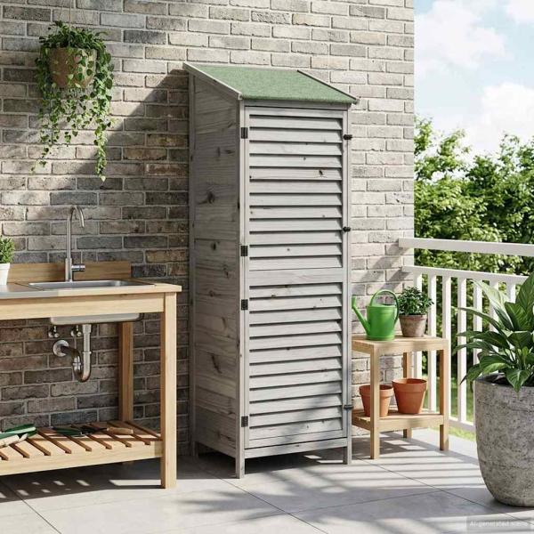 Gartenschuppen Grau 59 x 56 x 176 cm Massivholz aus Fichte