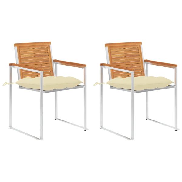 ARDEBO.de - Gartenstühle mit Kissen 2 Stk. Massivholz Akazie und Stahl