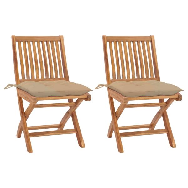 ARDEBO.de - Gartenstühle 2 Stk. mit Beige Kissen Massivholz Teak