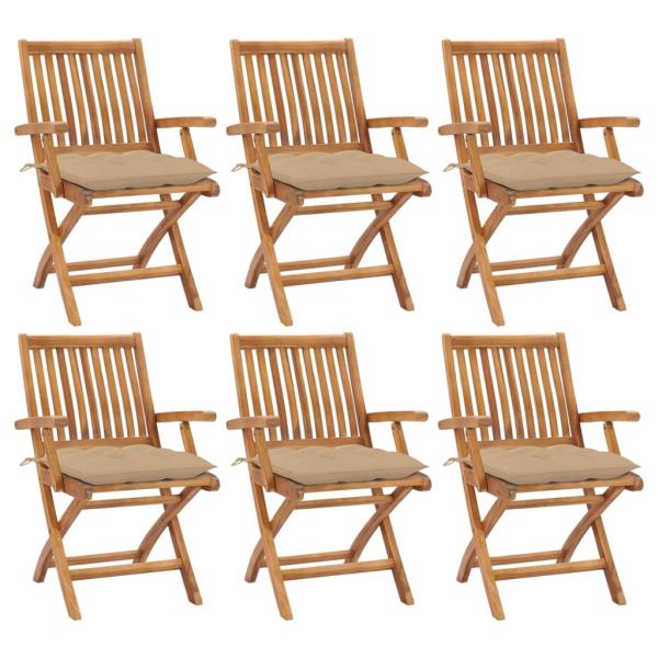 ARDEBO.de - Klappbare Gartenstühle mit Kissen 6 Stk. Massivholz Teak