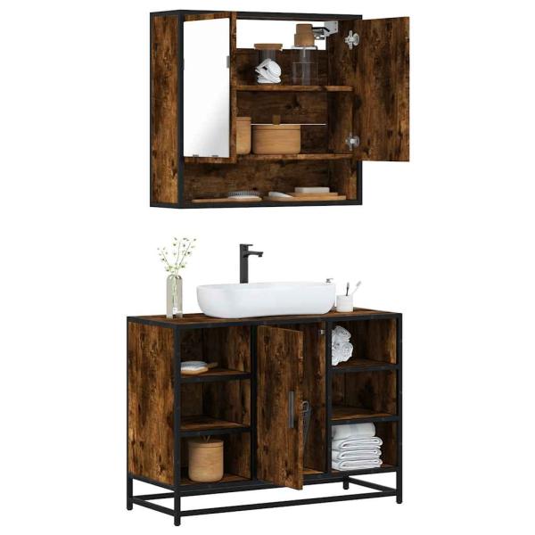 ARDEBO.de - 2-tlg. Badmöbel-Set Räuchereiche Holzwerkstoff