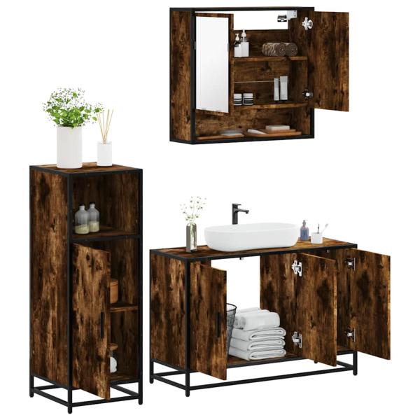 ARDEBO.de - 3-tlg. Badmöbel-Set Räuchereiche Holzwerkstoff