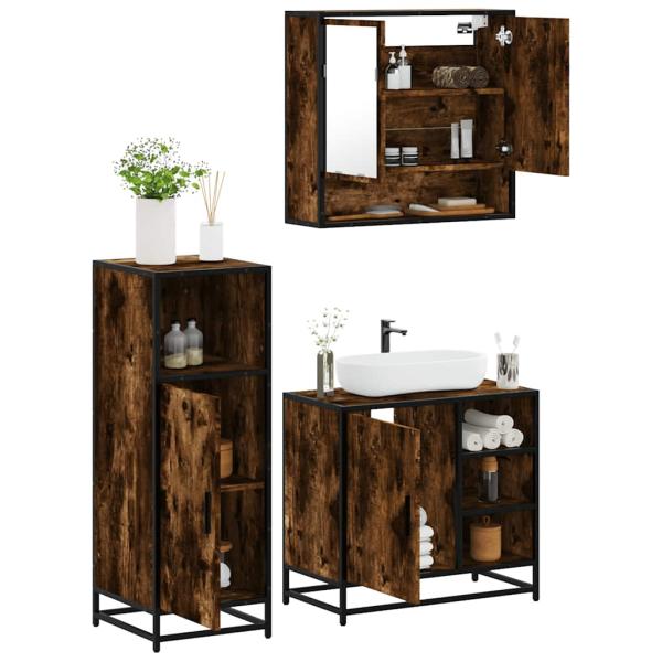 ARDEBO.de - 3-tlg. Badmöbel-Set Räuchereiche Holzwerkstoff