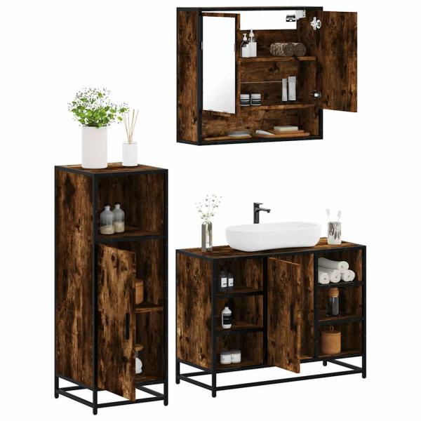 ARDEBO.de - 3-tlg. Badmöbel-Set Räuchereiche Holzwerkstoff