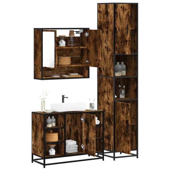 ARDEBO.de - 3-tlg. Badmöbel-Set Räuchereiche Holzwerkstoff