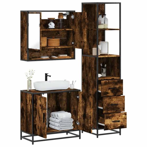 ARDEBO.de - 3-tlg. Badmöbel-Set Räuchereiche Holzwerkstoff