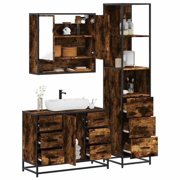 ARDEBO.de - 3-tlg. Badmöbel-Set Räuchereiche Holzwerkstoff