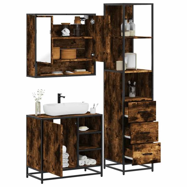 ARDEBO.de - 3-tlg. Badmöbel-Set Räuchereiche Holzwerkstoff