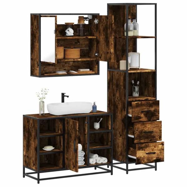 ARDEBO.de - 3-tlg. Badmöbel-Set Räuchereiche Holzwerkstoff