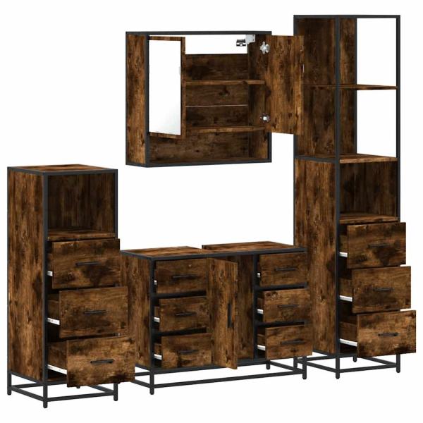 ARDEBO.de - 4-tlg. Badmöbel-Set Räuchereiche Holzwerkstoff