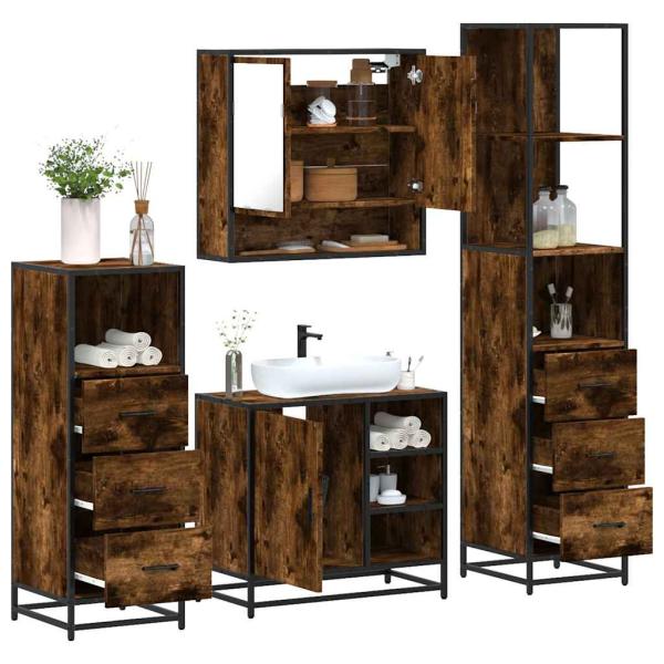 ARDEBO.de - 4-tlg. Badmöbel-Set Räuchereiche Holzwerkstoff