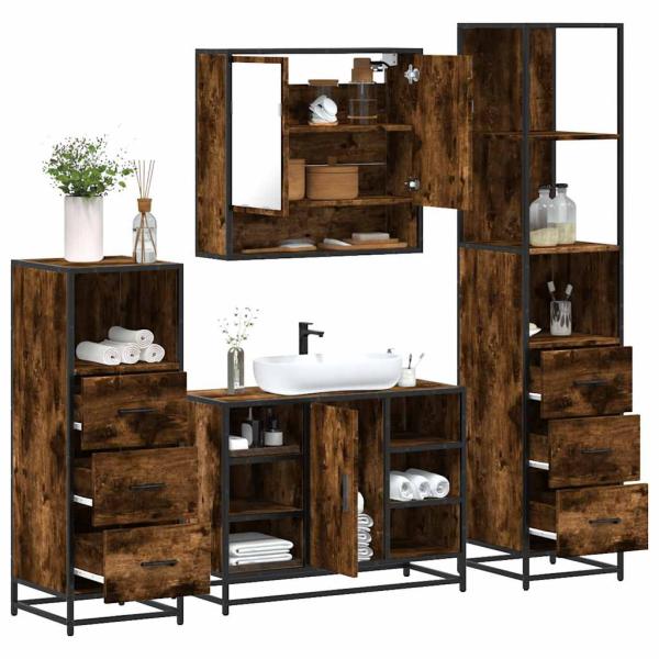 ARDEBO.de - 4-tlg. Badmöbel-Set Räuchereiche Holzwerkstoff
