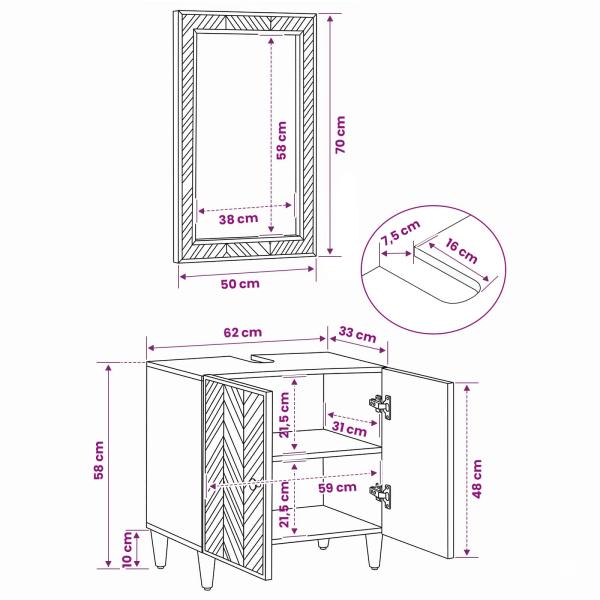 Badezimmerschrank-Set Wandmontiert 2 pcs Massivholz Mango