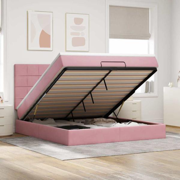 ARDEBO.de - Ottoman-Bett mit Matratzen Rosa 180x200 cm Samt