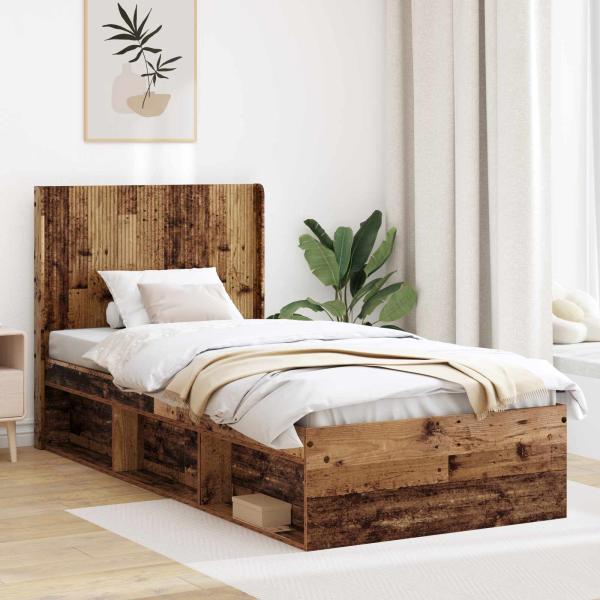 ARDEBO.de - Bettgestell mit Stauraum und Kopfteil Altholz 100 x 200 cm