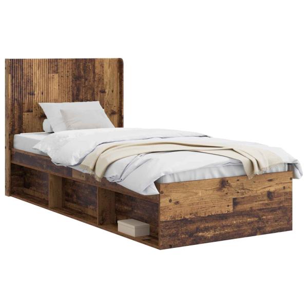Bettgestell mit Stauraum und Kopfteil Altholz 100 x 200 cm