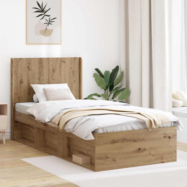 ARDEBO.de - Bettgestell mit Stauraum und Kopfteil Artisan-Eiche 75 x 190 cm