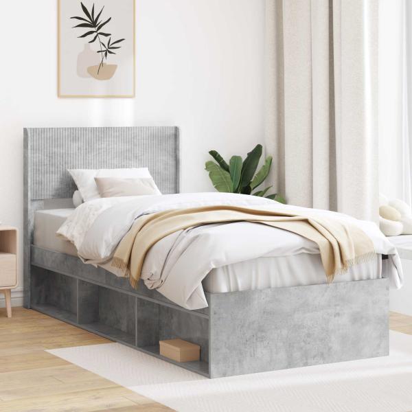 ARDEBO.de - Bettgestell mit Stauraum und Kopfteil Betongrau 100 x 200 cm