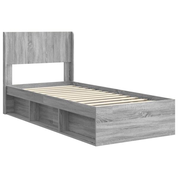 Bettgestell mit Stauraum und Kopfteil Grau Sonoma 90 x 190 cm