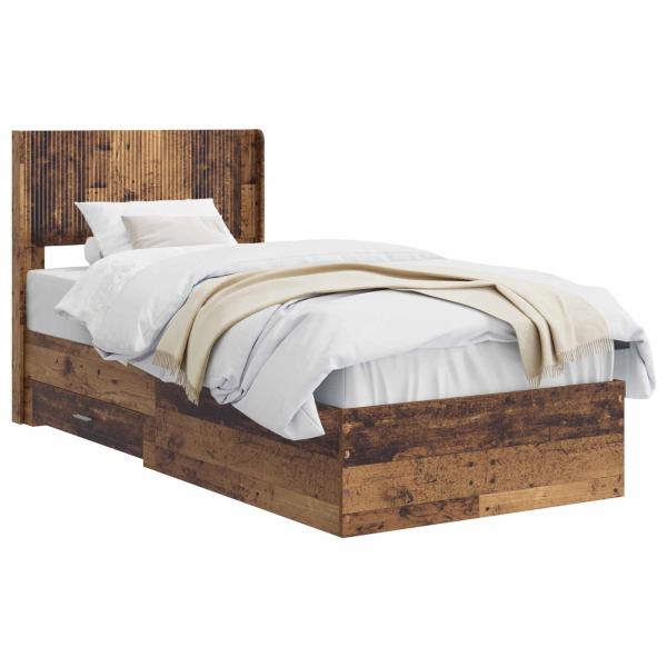 Bettgestell mit Stauraum und Kopfteil Altholz 90 x 190 cm