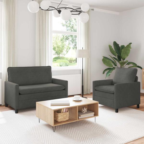 ARDEBO.de - Sofa Set 2 stk. Dunkelgrau Stoff
