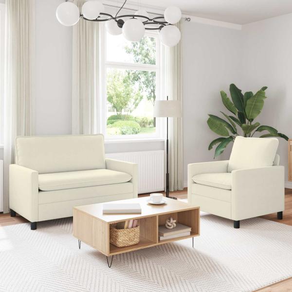 ARDEBO.de - Sofa Set 2 stk. Creme Stoff