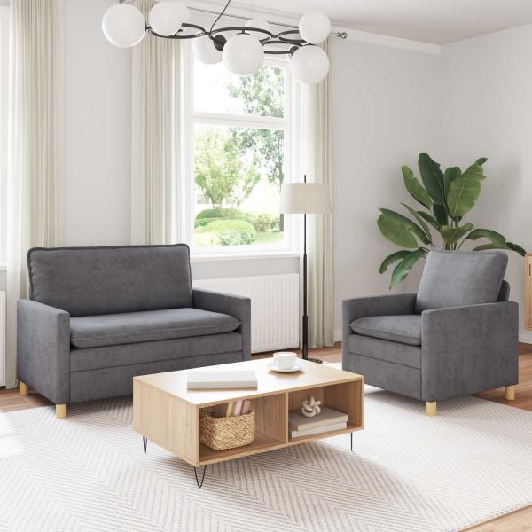 ARDEBO.de - Sofa Set 2 stk. Hellgrau Polyester
