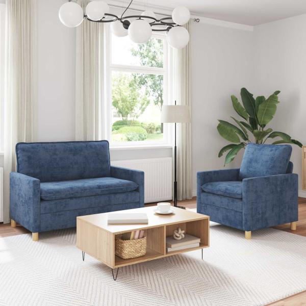 ARDEBO.de - Sofa Set 2 stk. Blau Polyester