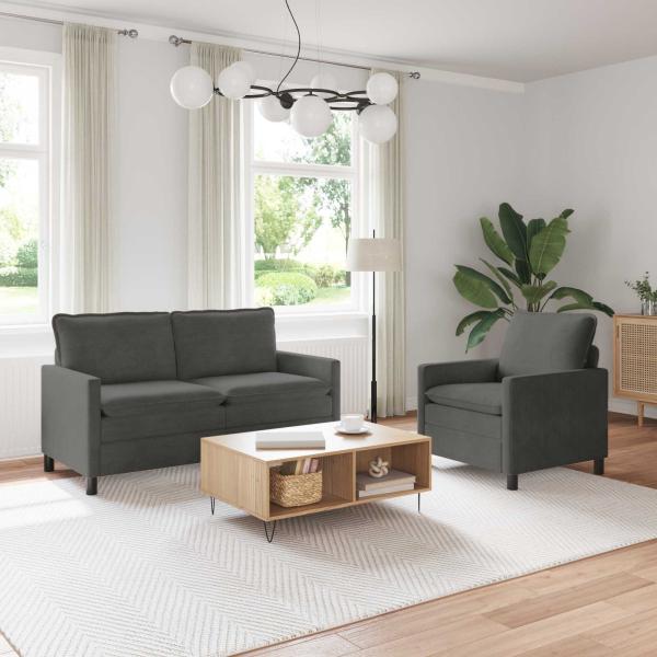 ARDEBO.de - Sofa Set 2 stk. Dunkelgrau Stoff