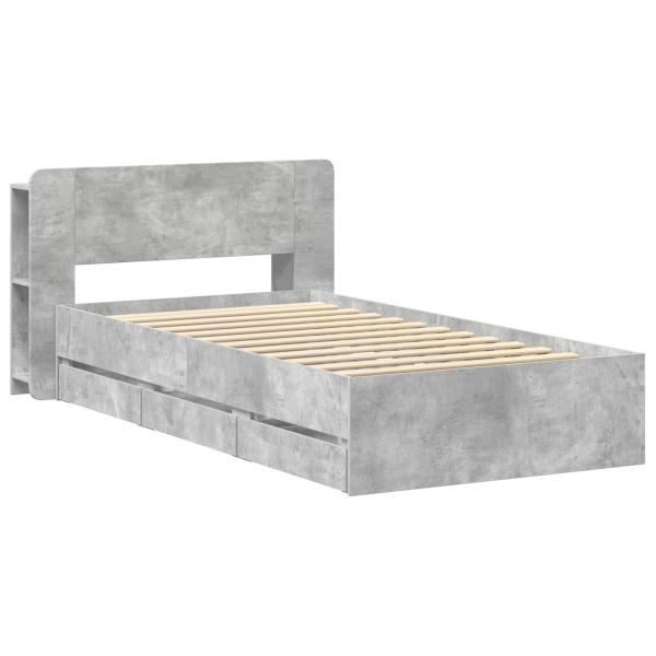 Bettgestell mit Stauraum und Kopfteil Betongrau 75 x 190 cm