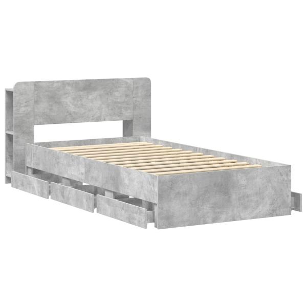 Bettgestell mit Stauraum und Kopfteil Betongrau 75 x 190 cm