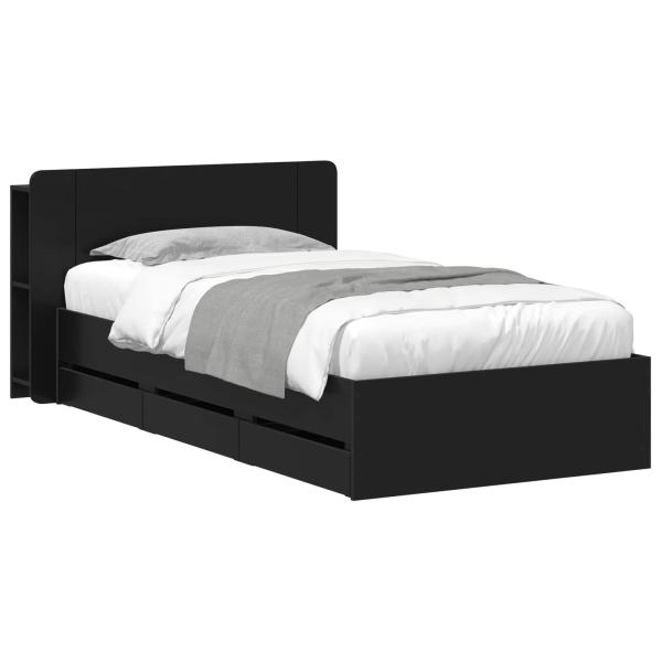 Bettgestell mit Stauraum Schwarz 90 x 190 cm Holzwerkstoff