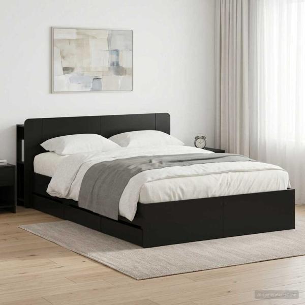 ARDEBO.de - Bettgestell mit Stauraum und Kopfteil Schwarz 150 x 200 cm