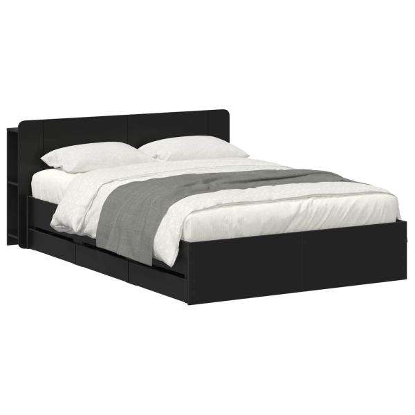 Bettgestell mit Stauraum und Kopfteil Schwarz 150 x 200 cm