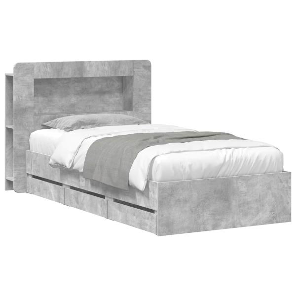 Bettgestell mit Stauraum und Kopfteil Betongrau 75 x 190 cm