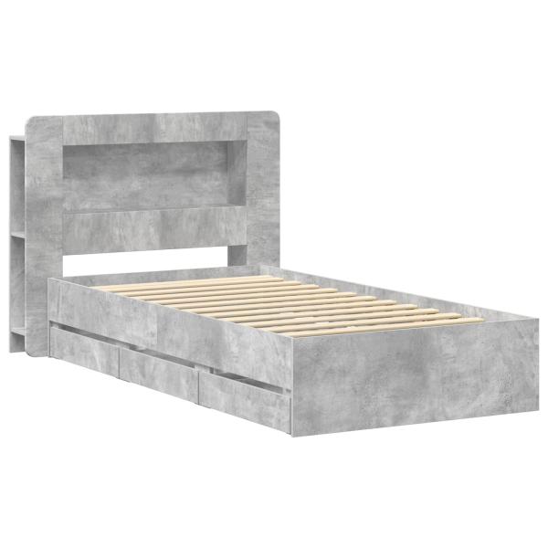 Bettgestell mit Stauraum und Kopfteil Betongrau 75 x 190 cm