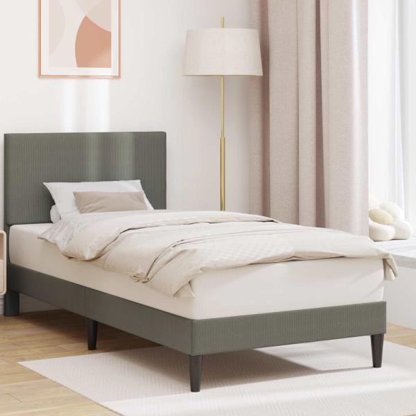 ARDEBO.de - Bettrahmen mit Kopfteil Hellgrau 90 x 190 cm Cordstoff
